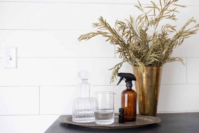 Materials for DIY linen spray for better sleep. 