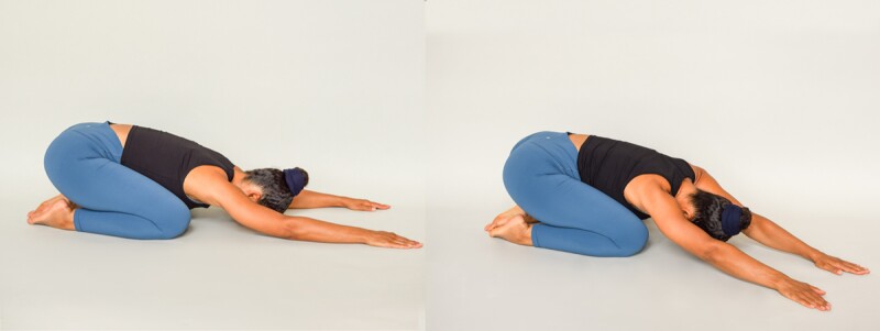 Person in child's pose and then bending to the side