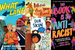 A collage featuring the covers of several diverse books for kids that can be read at bedtime. 